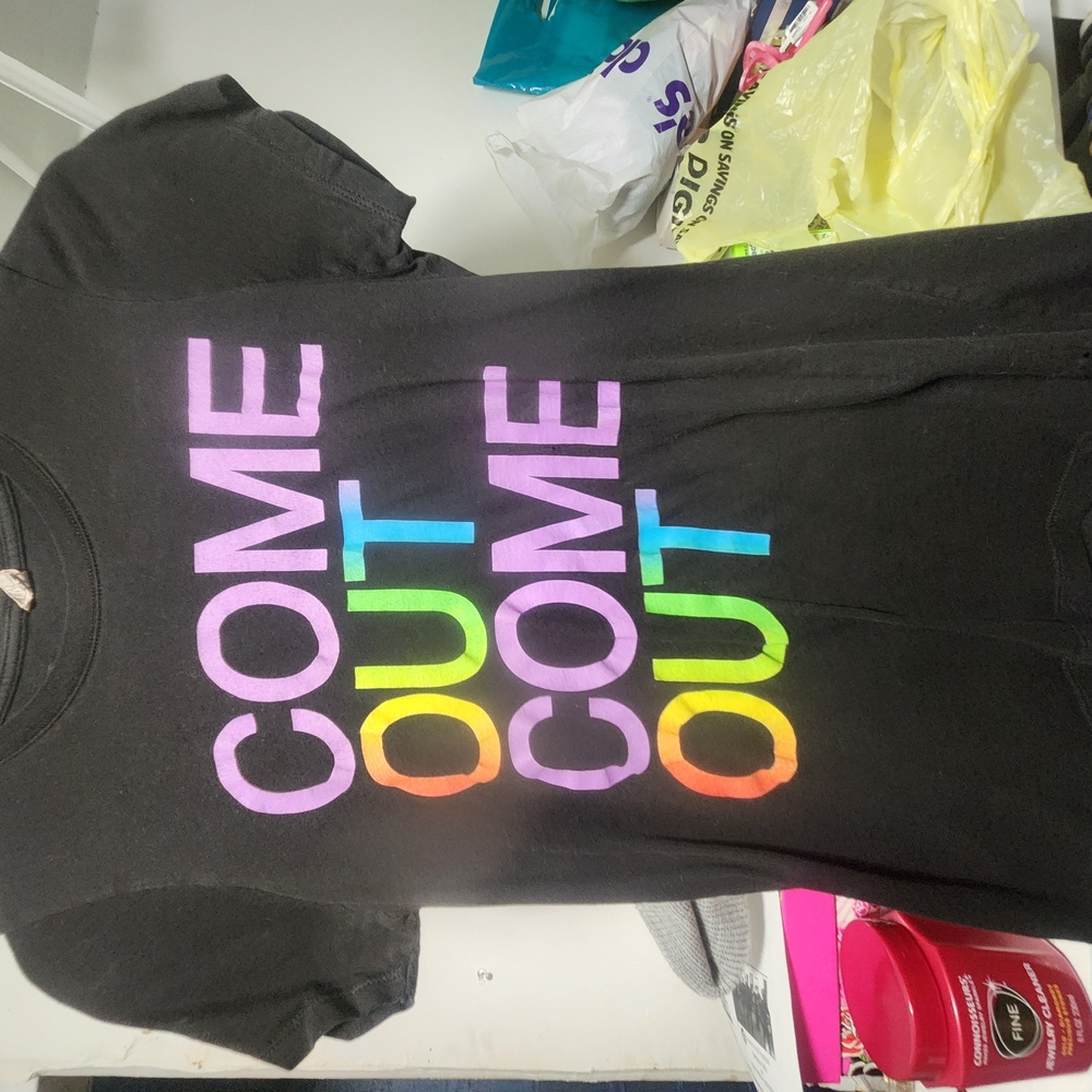 Black Kids T-Shirt with Colorful 'COME OUT' Print